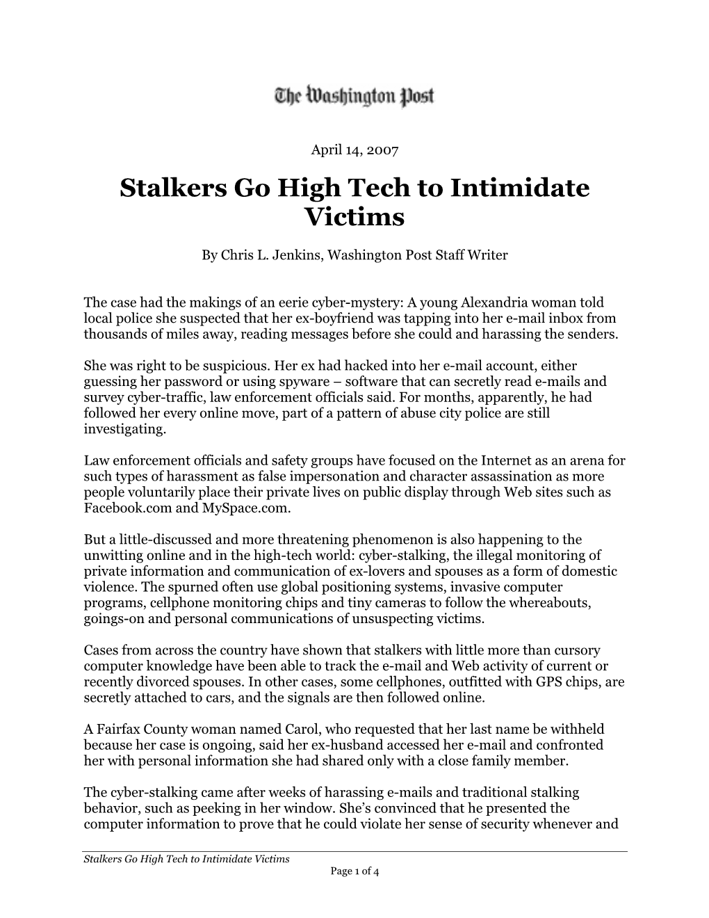 Stalkers Go High Tech to Intimidate Victims