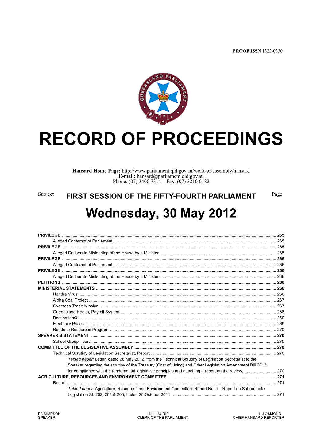 Record of Proceedings