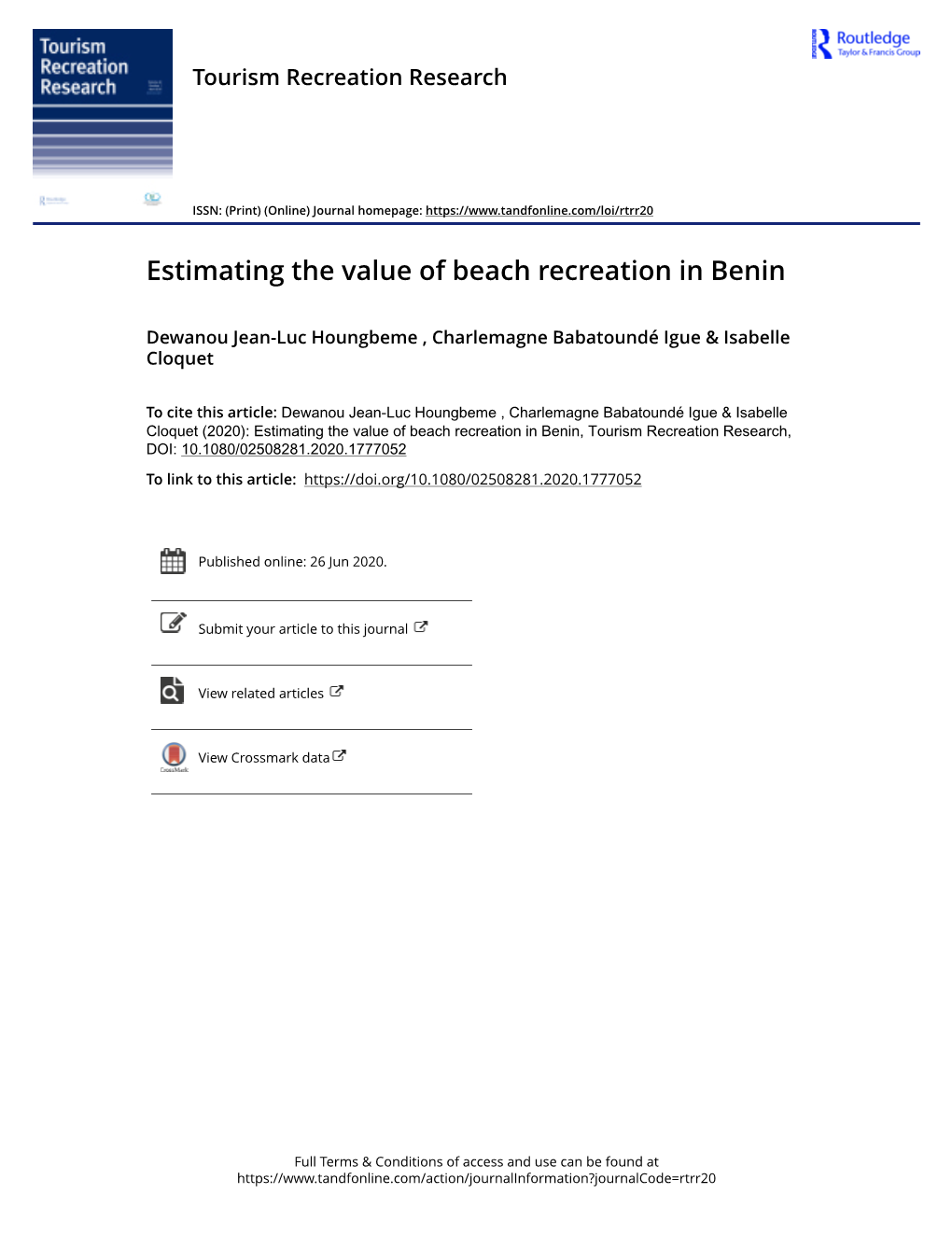 Estimating the Value of Beach Recreation in Benin