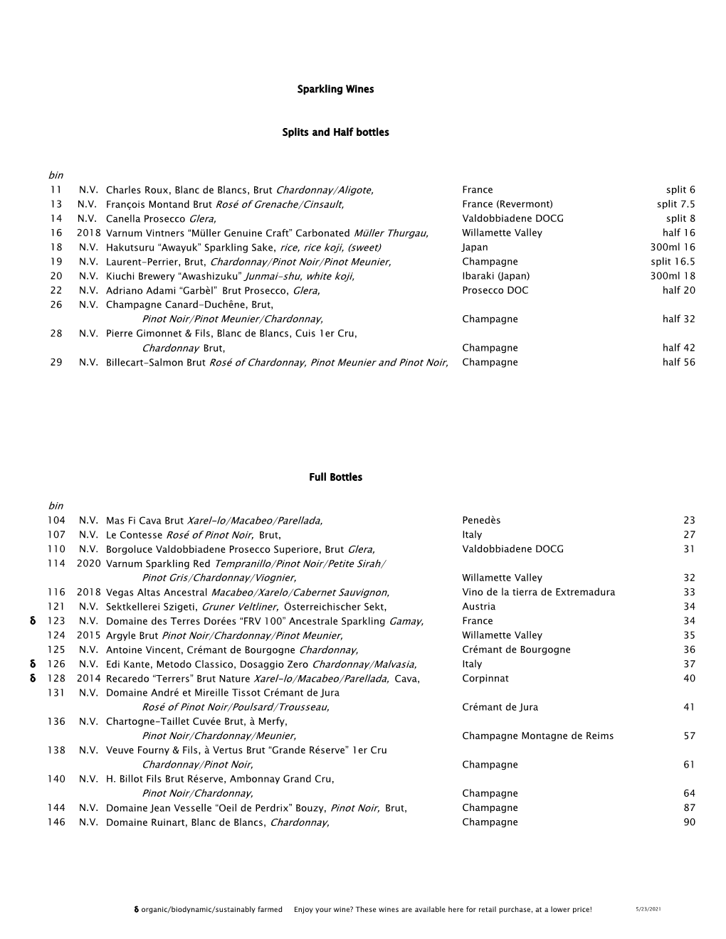 Sparkling Wines Splits and Half Bottles Bin 11 NV Charles