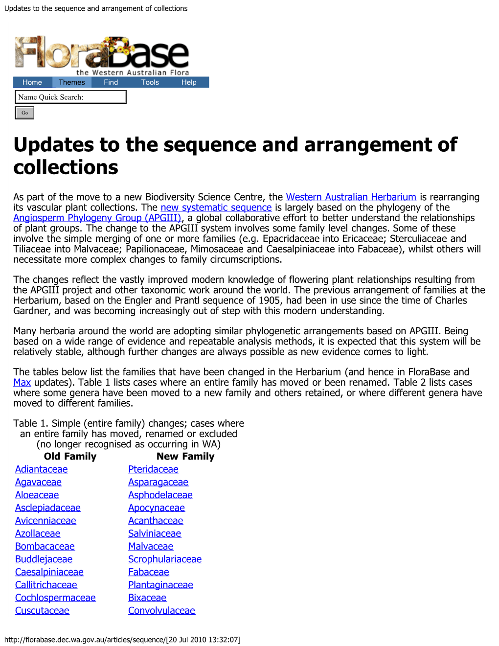 Updates to the Sequence and Arrangement of Collections