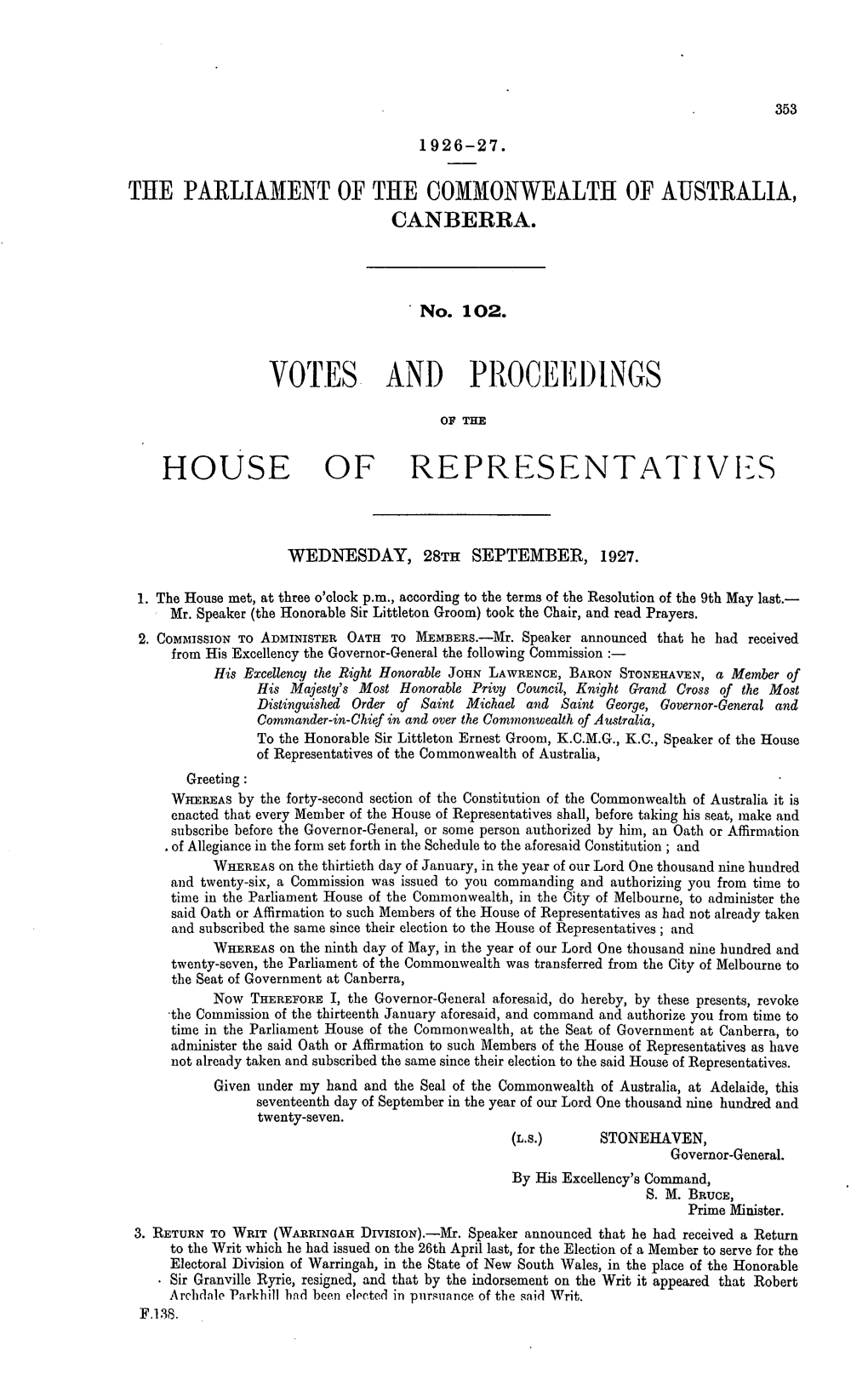 Votes and Proceedings House of Representativei:S