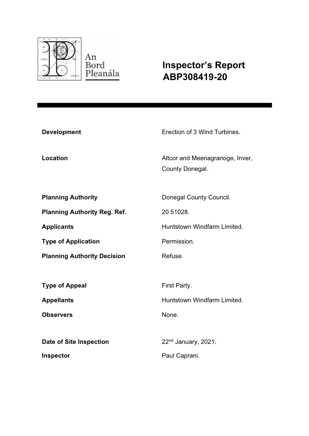 Inspector's Report ABP308419-20