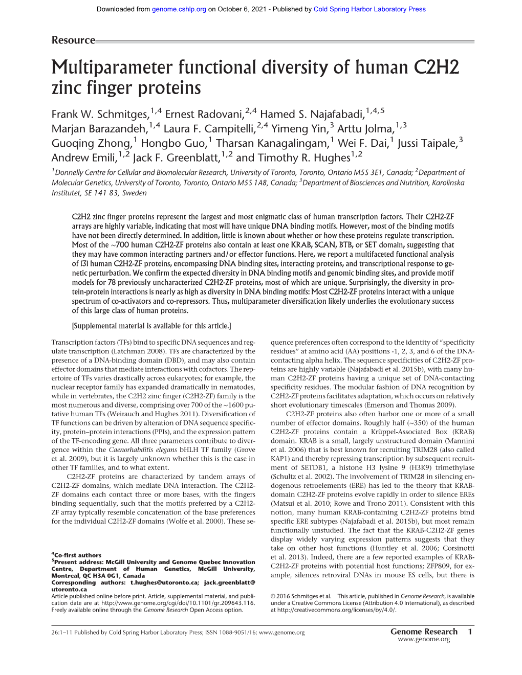 Multiparameter Functional Diversity of Human C2H2 Zinc Finger Proteins