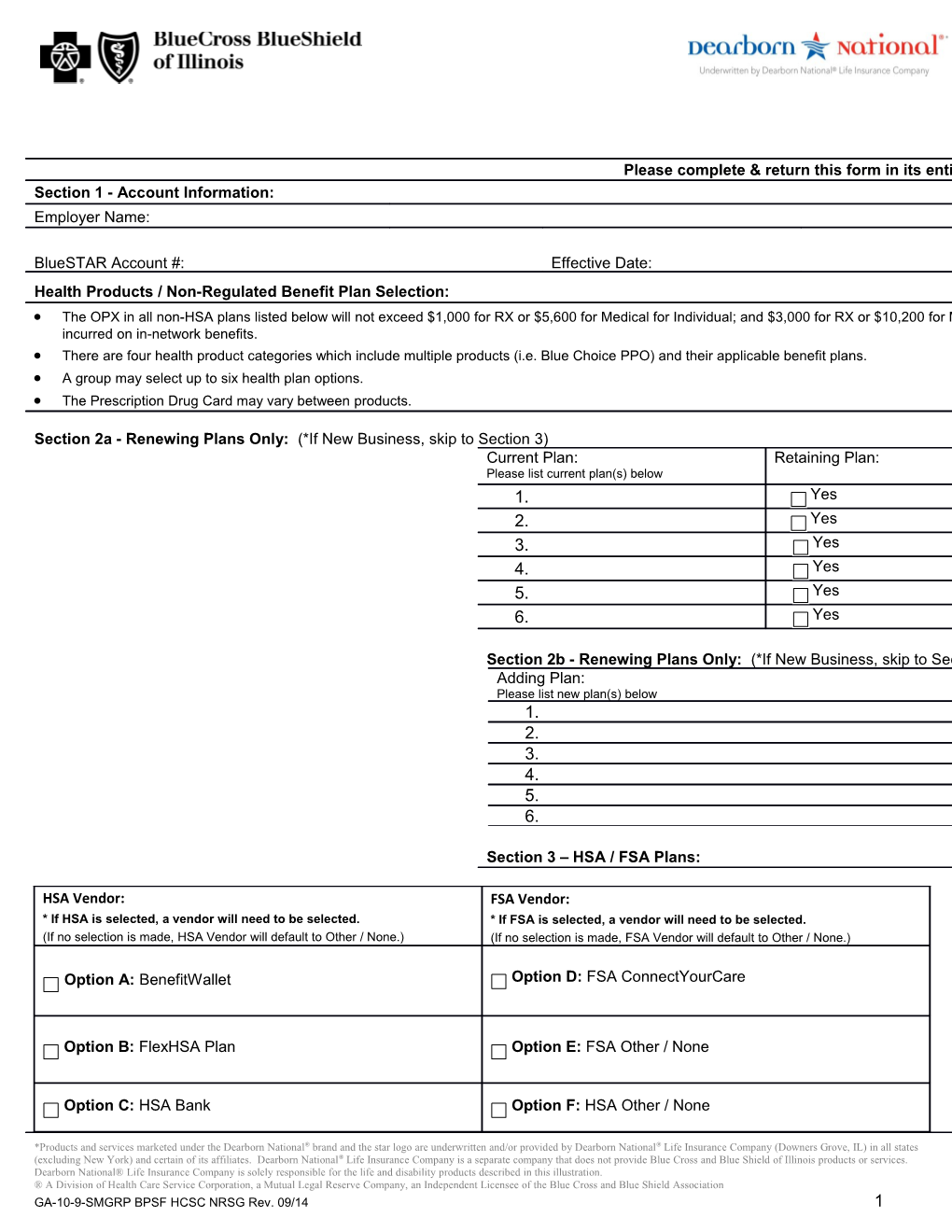 Small Group Benefit Plan Selection Form