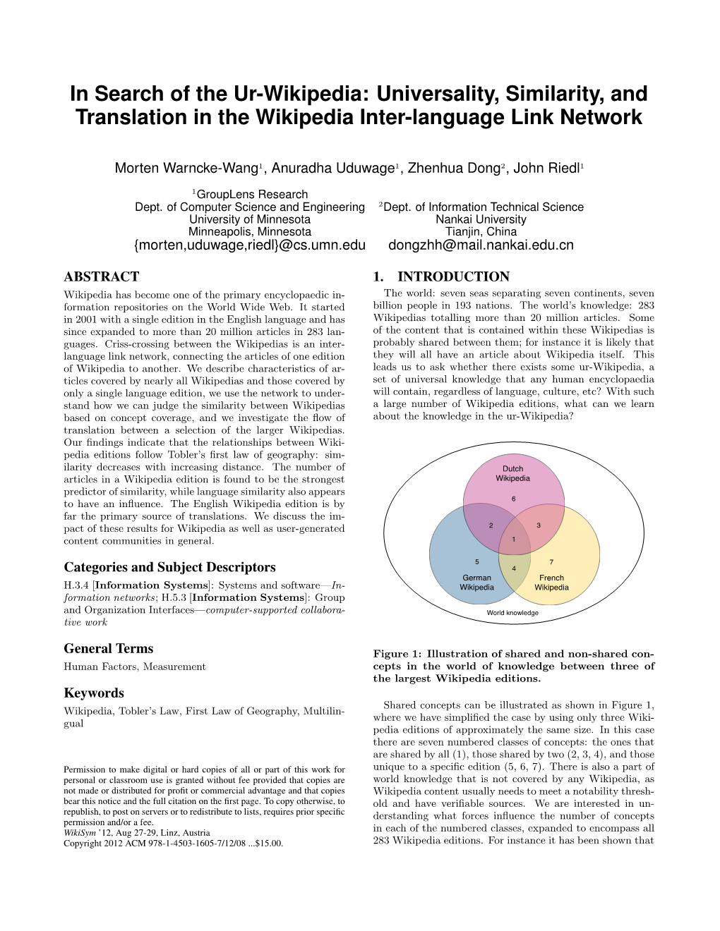 In Search of the Ur-Wikipedia: Universality, Similarity, and Translation in the Wikipedia Inter-Language Link Network