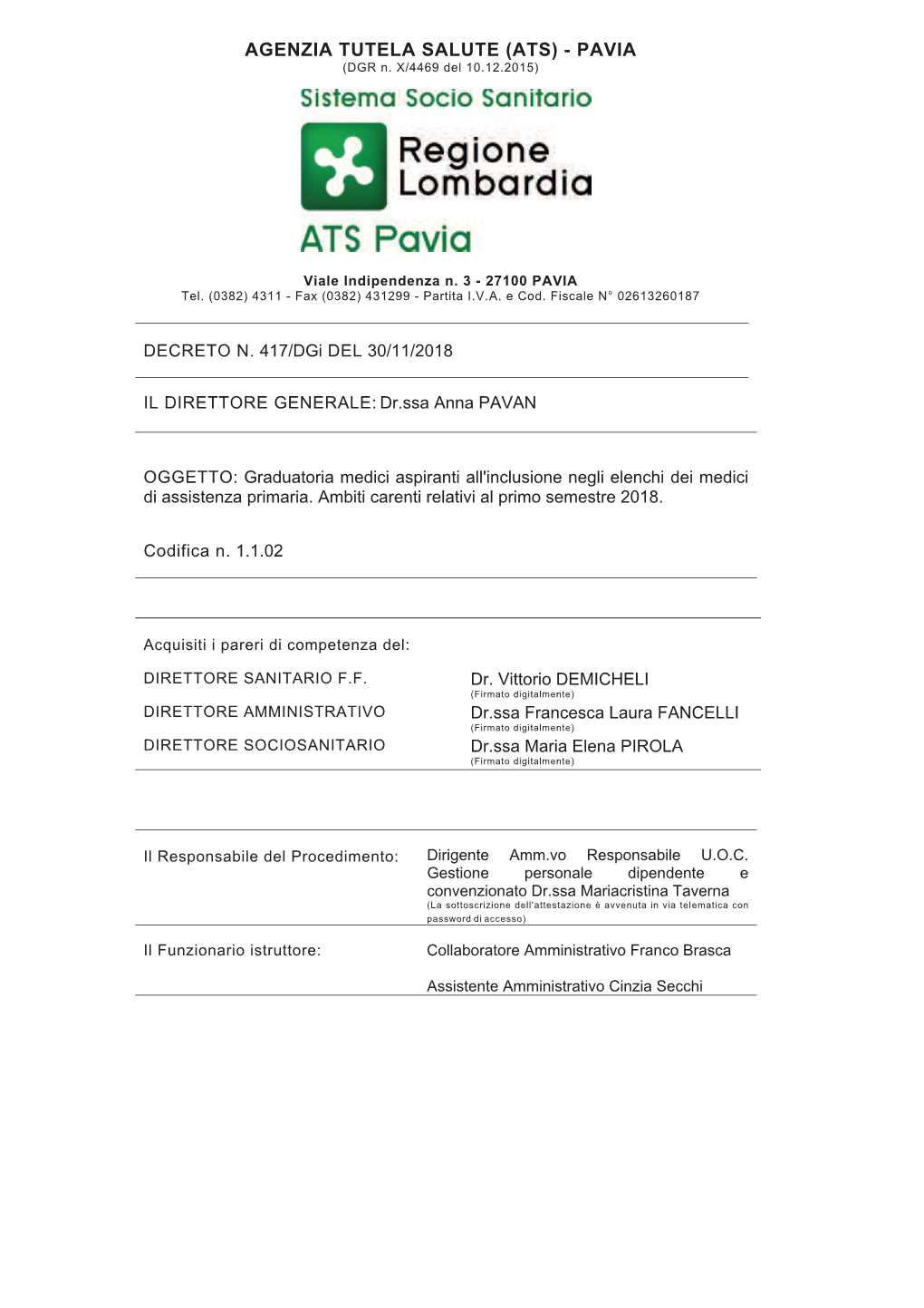 ATS) - PAVIA (DGR N