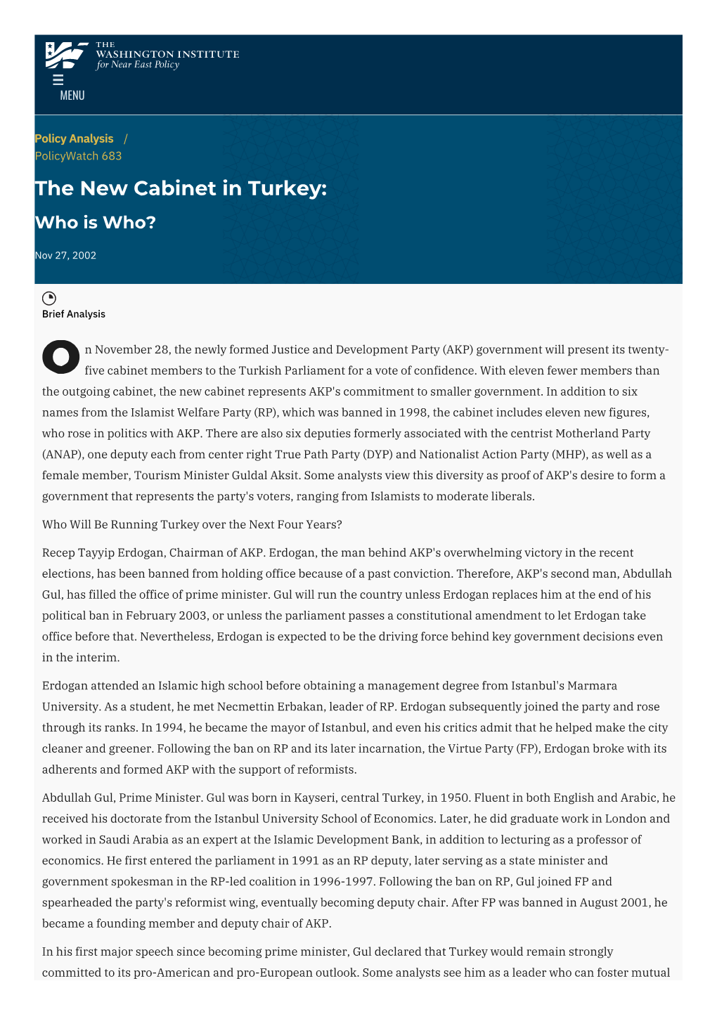 The New Cabinet in Turkey: Who Is Who? | the Washington Institute