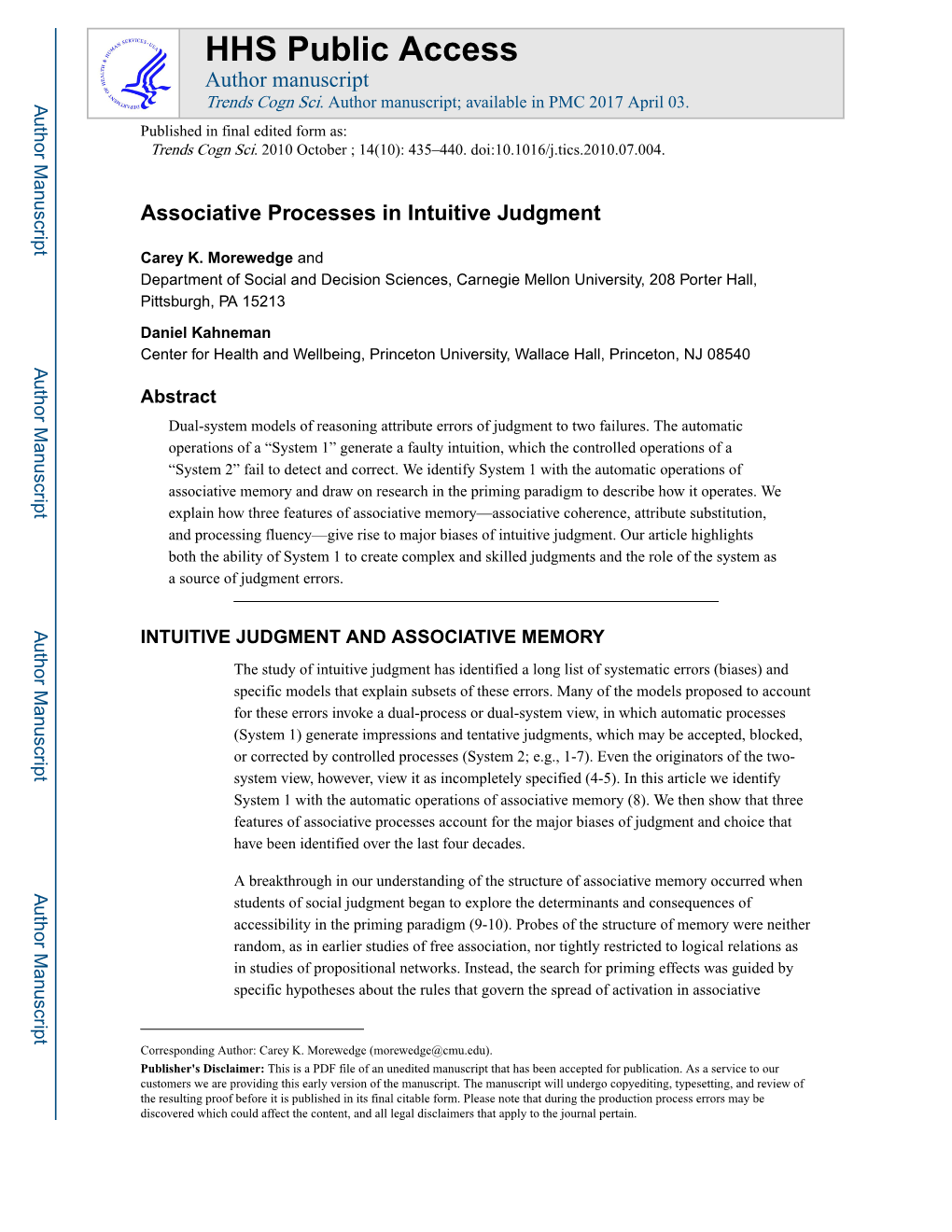 Associative Processes in Intuitive Judgment