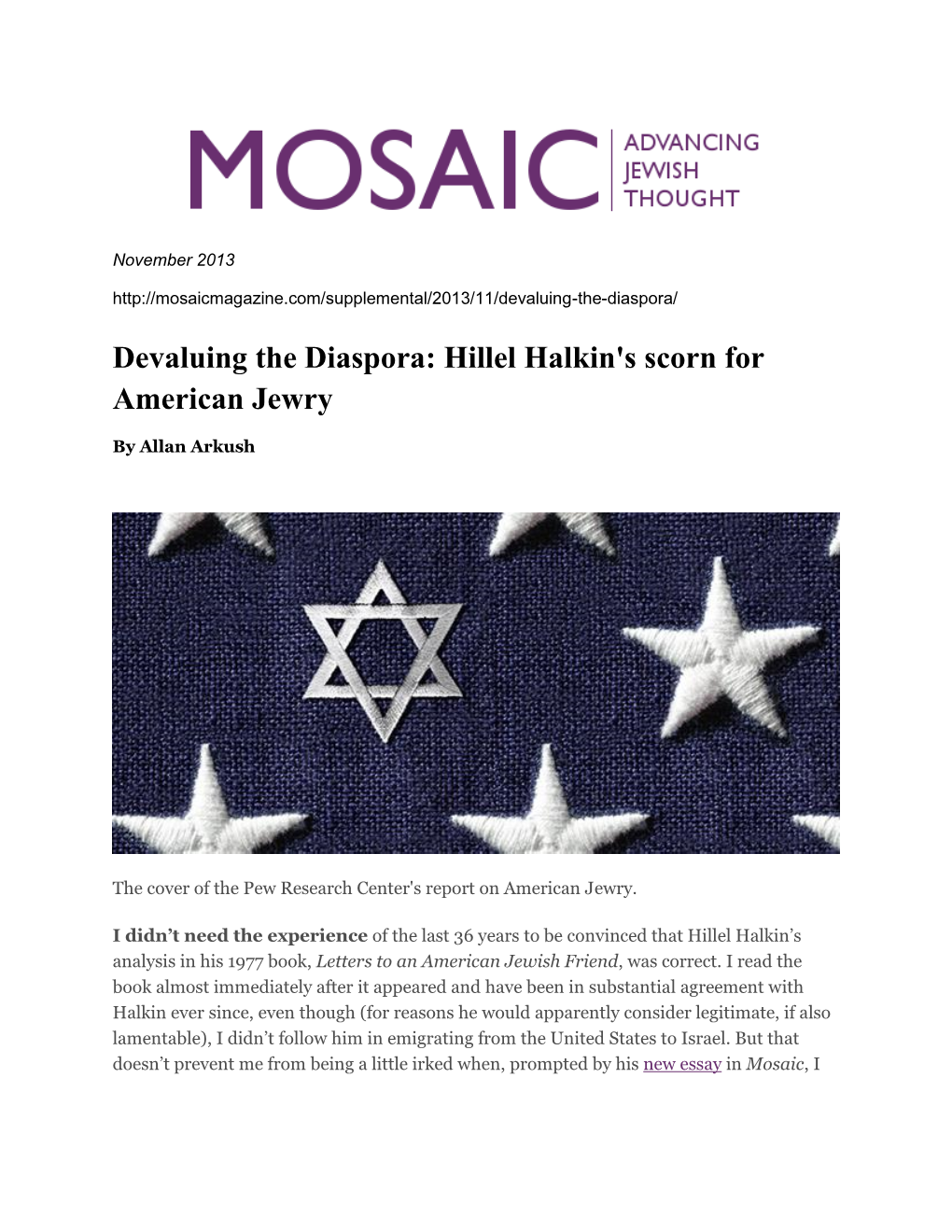 Devaluing the Diaspora: Hillel Halkin's Scorn for American Jewry