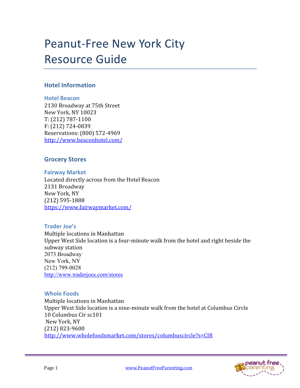 Peanut-Free New York City Resource Guide