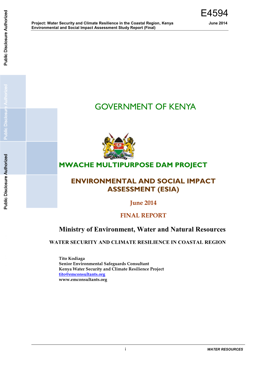 Kenya June 2014 Environmental and Social Impact Assessment Study Report (Final)