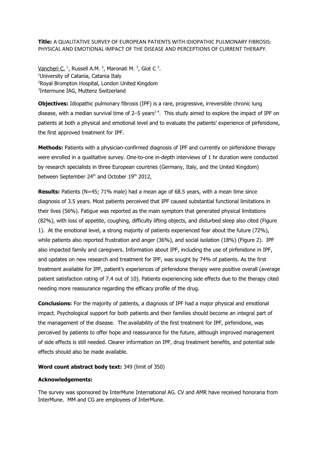 Title: a QUALITATIVE SURVEY of EUROPEAN PATIENTS with IDIOPATHIC PULMONARY FIBROSIS