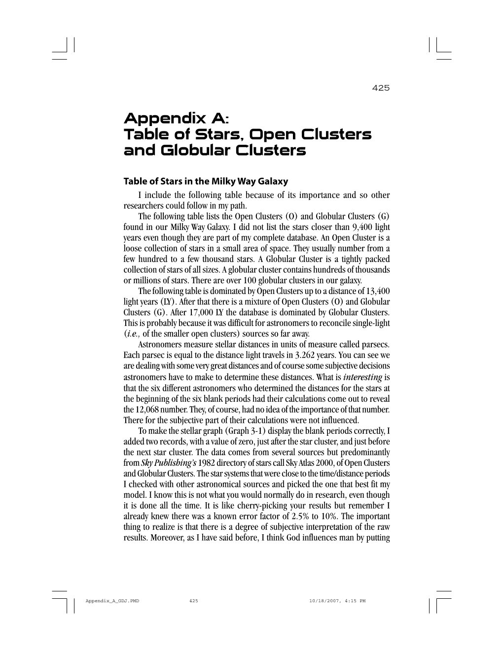 Appendix A: Table of Stars, Open Clusters and Globular Clusters