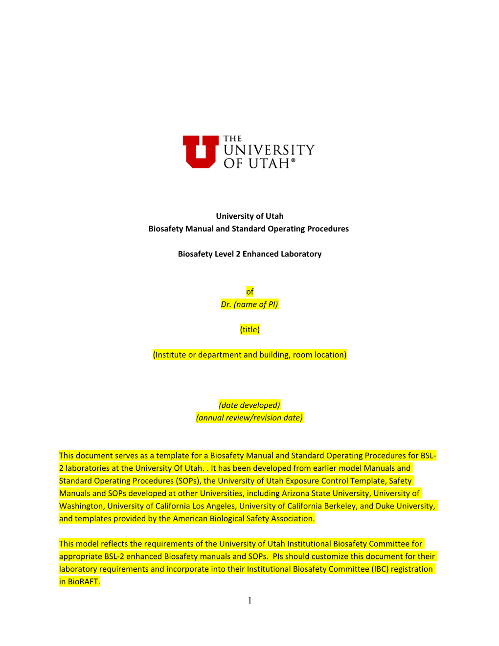 Biosafety Standard Operating Procedures