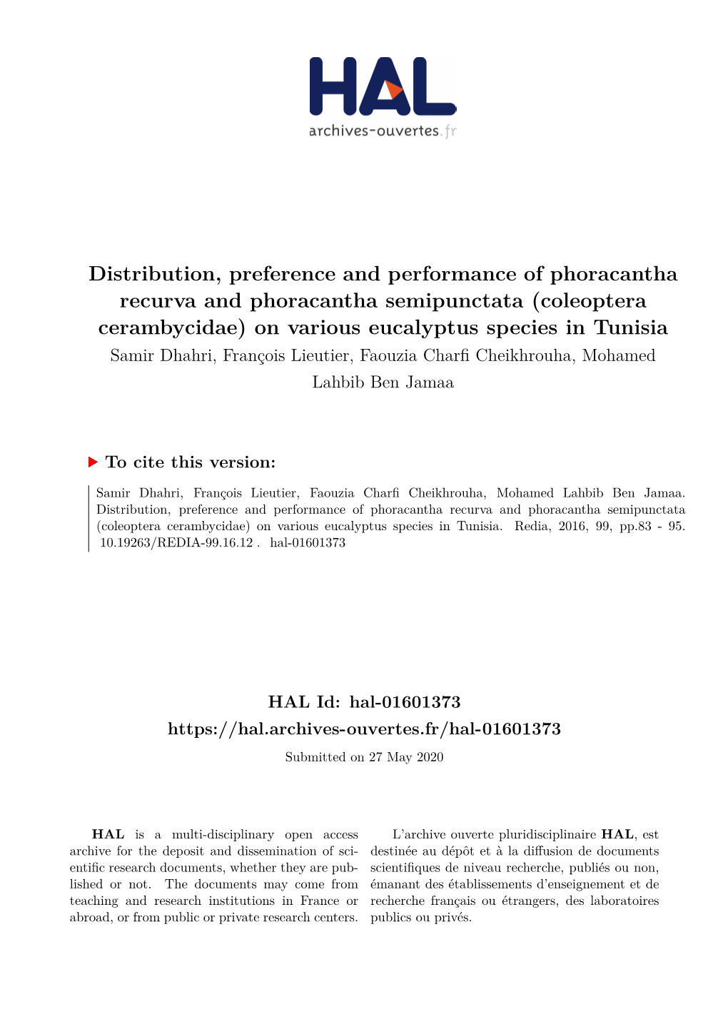 Distribution, Preference and Performance of Phoracantha