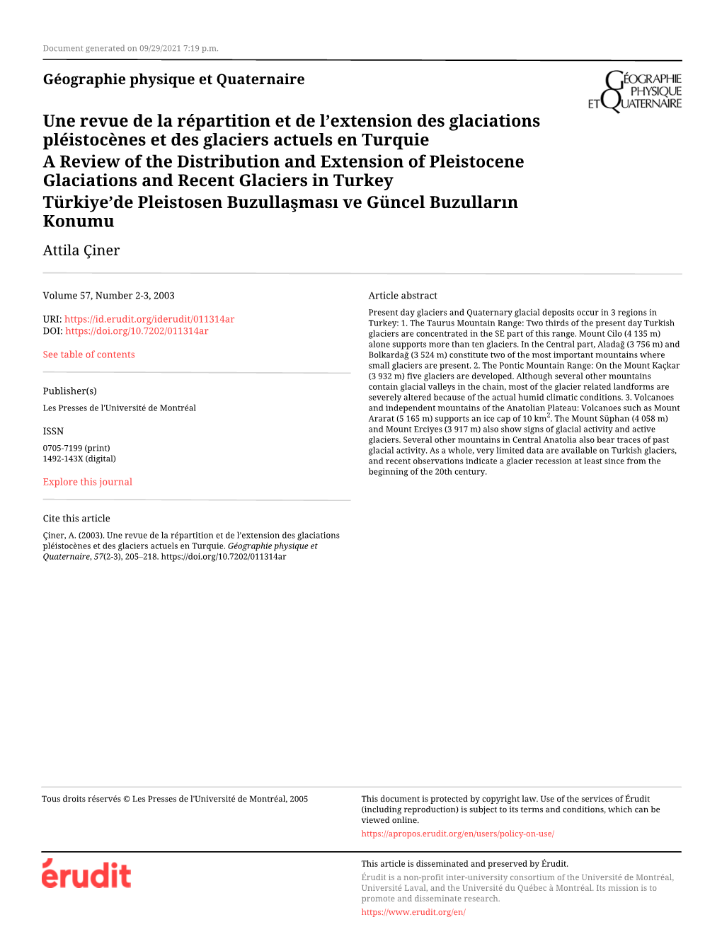 Une Revue De La Répartition Et De L'extension Des Glaciations