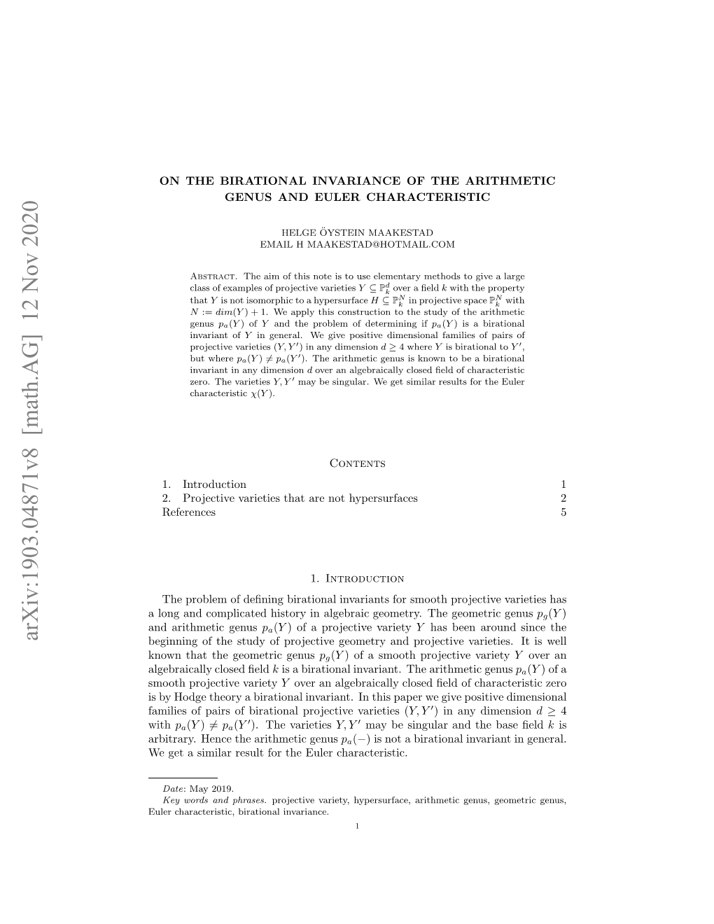 On the Birational Invariance of the Arithmetic Genus and Euler Characteristic3