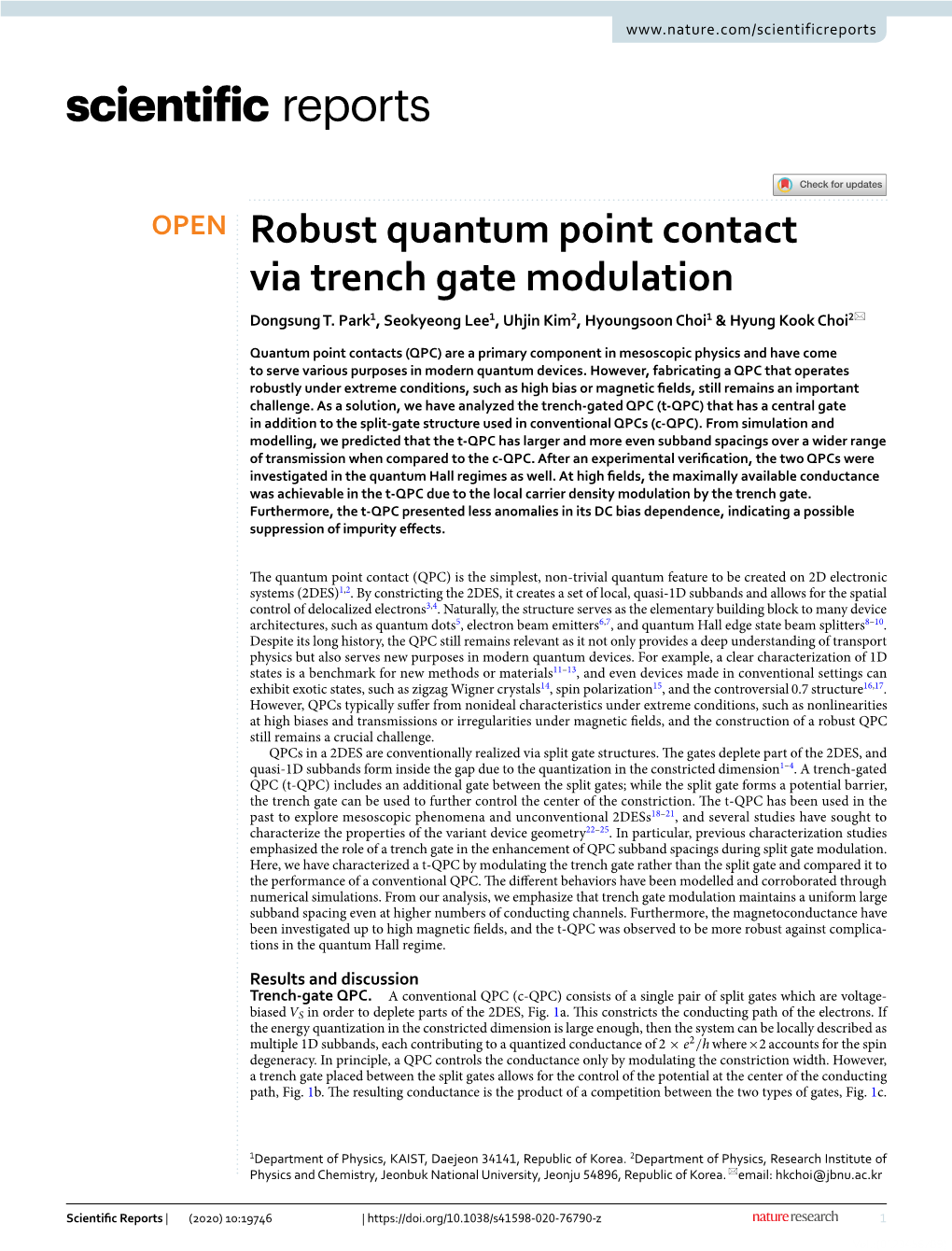 Robust Quantum Point Contact Via Trench Gate Modulation Dongsung T