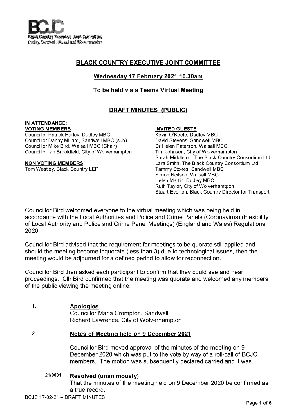 BLACK COUNTRY EXECUTIVE JOINT COMMITTEE Wednesday 17