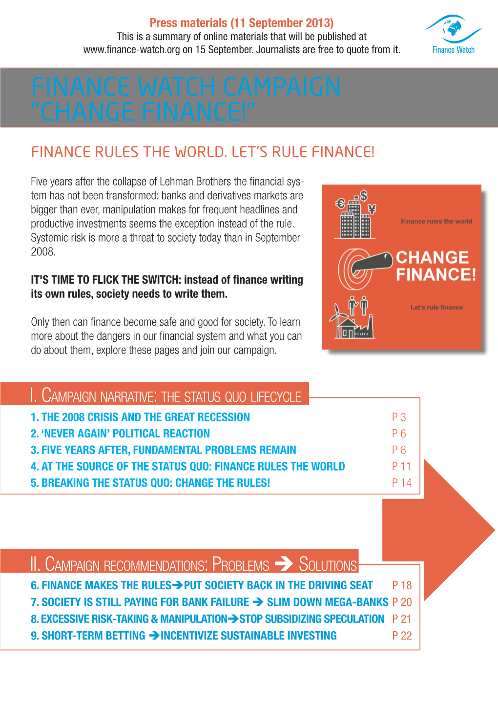 Finance Watch Campaign "Change Finance!"