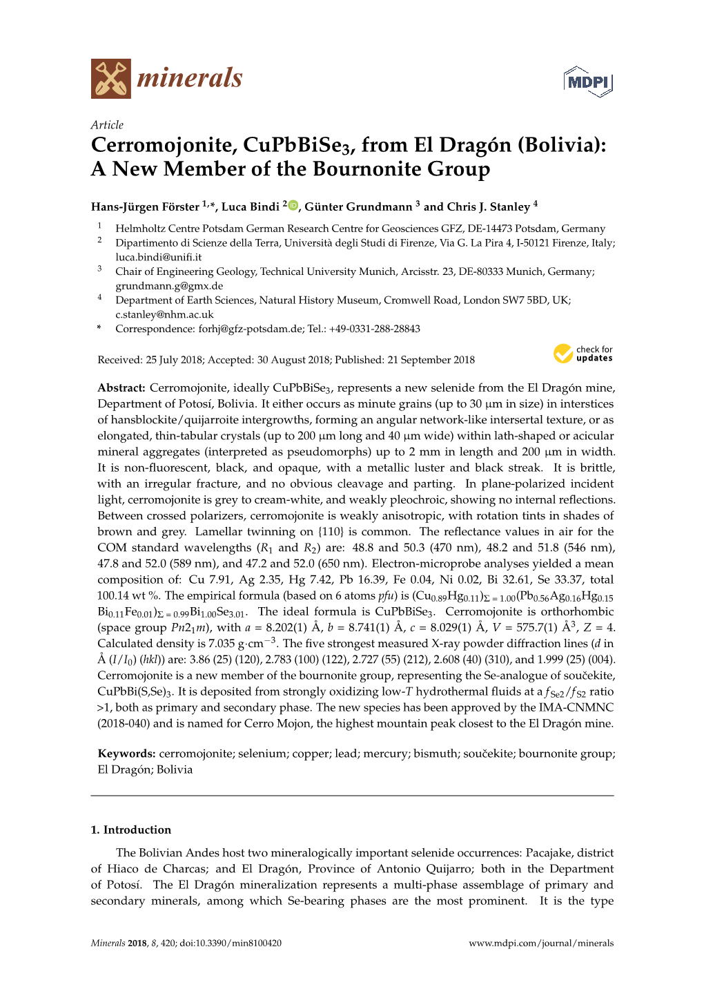 Cerromojonite, Cupbbise3, from El Dragón (Bolivia): a New Member of the Bournonite Group