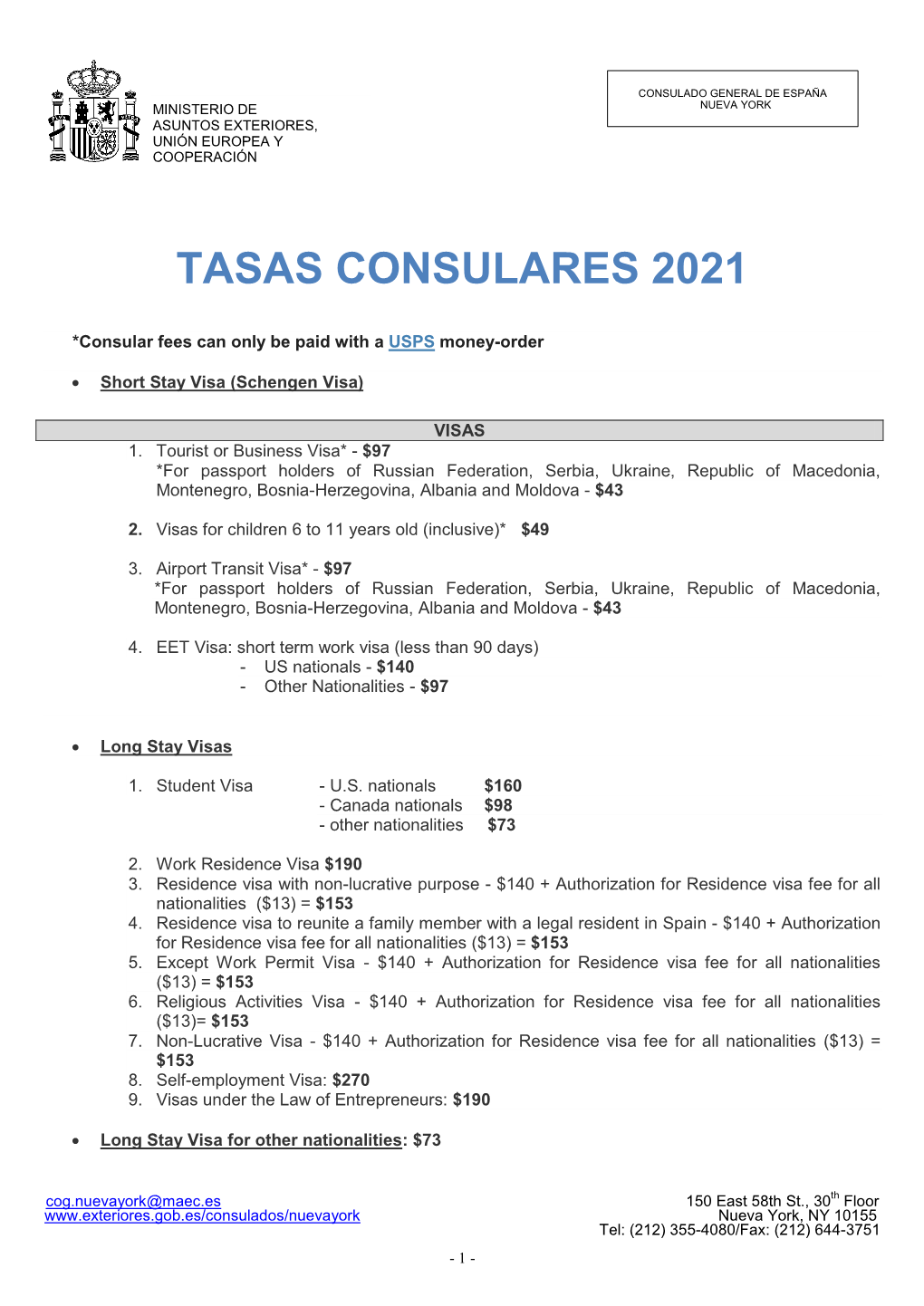 Tasas Consulares 2021