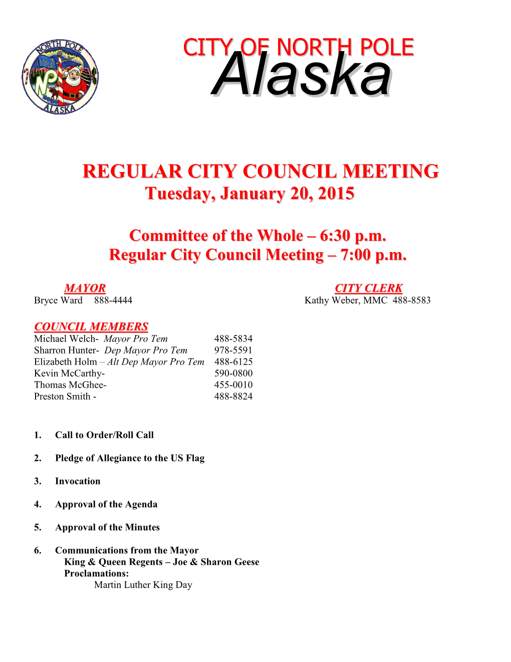 6:30 Pm Regular City Council Meeting