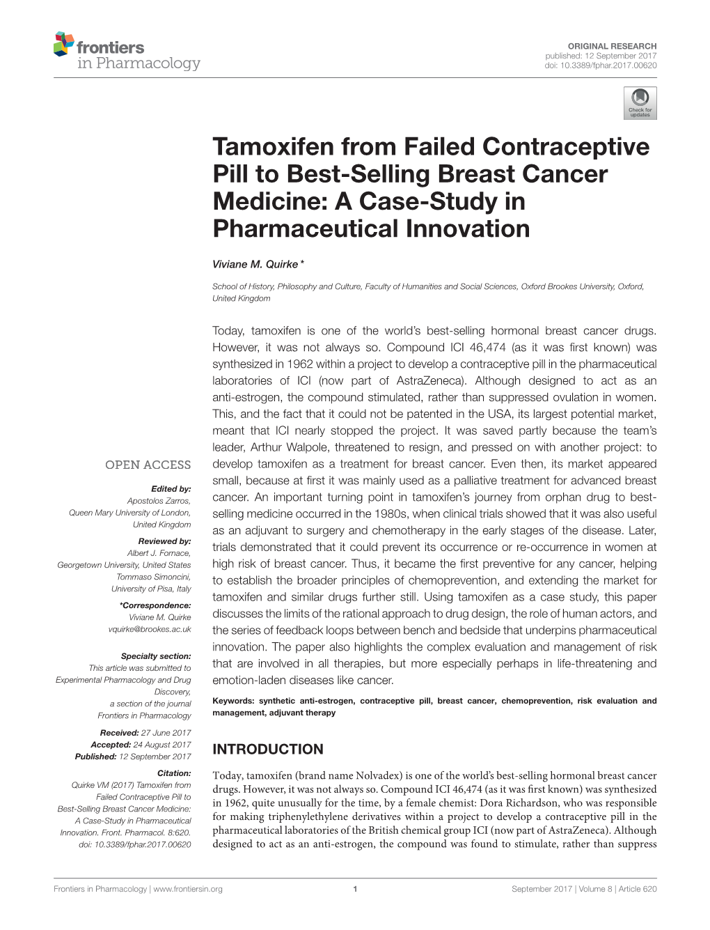 Tamoxifen from Failed Contraceptive Pill to Best-Selling Breast Cancer Medicine: a Case-Study in Pharmaceutical Innovation