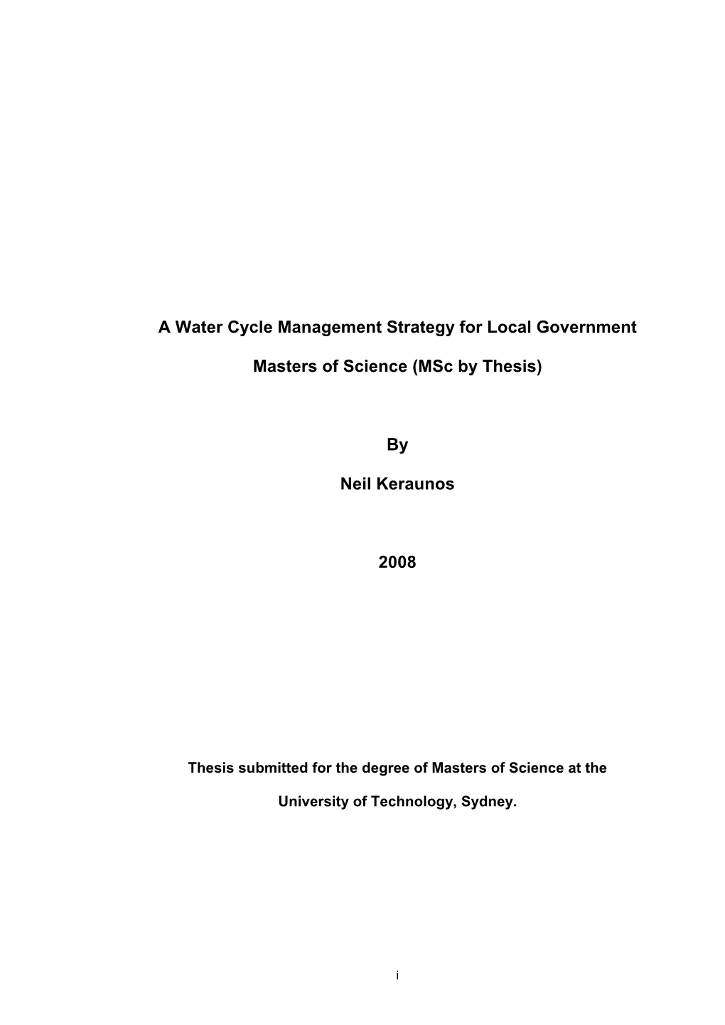 A Water Cycle Management Strategy for Local Government