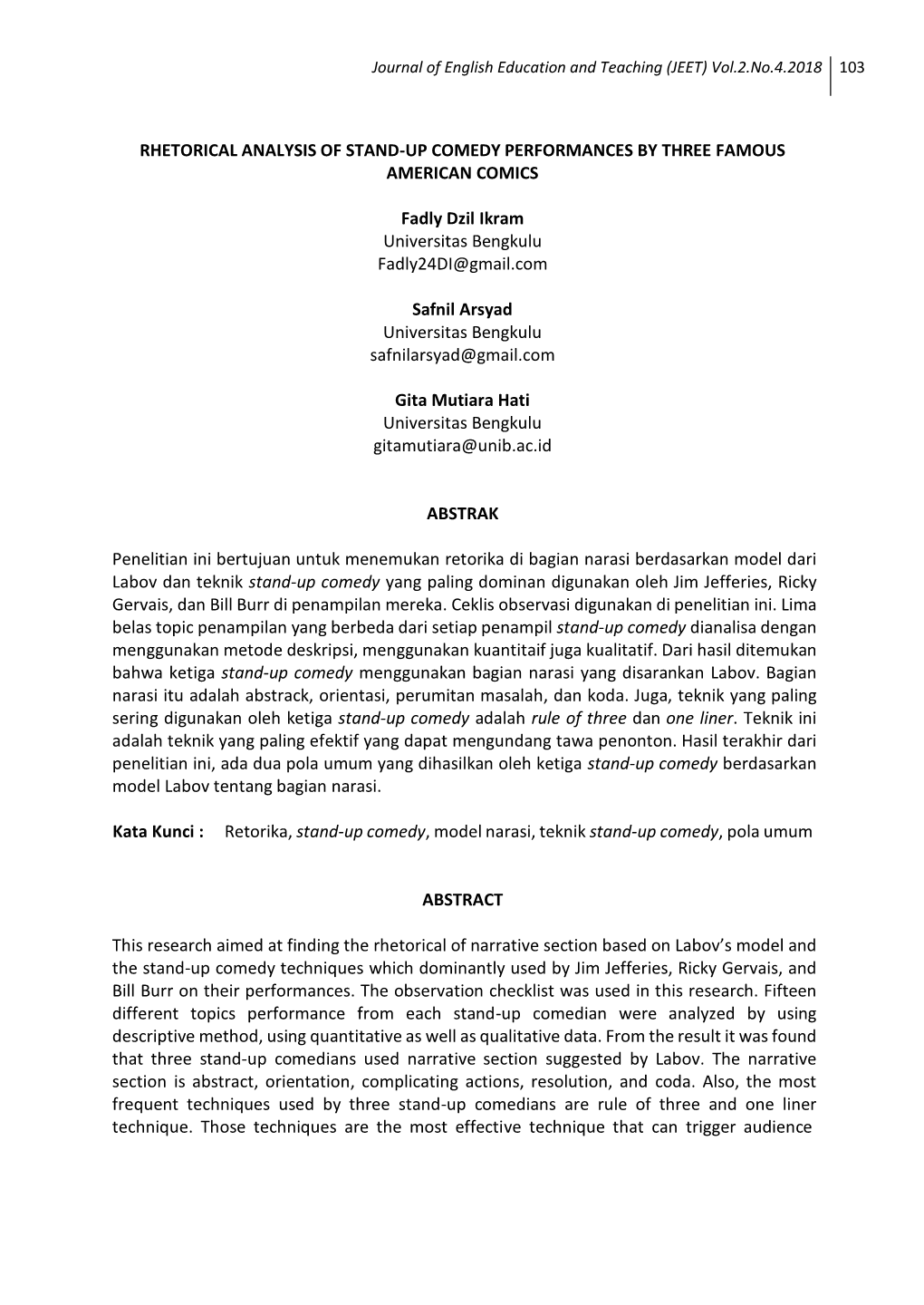 Rhetorical Analysis of Stand-Up Comedy Performances by Three Famous American Comics