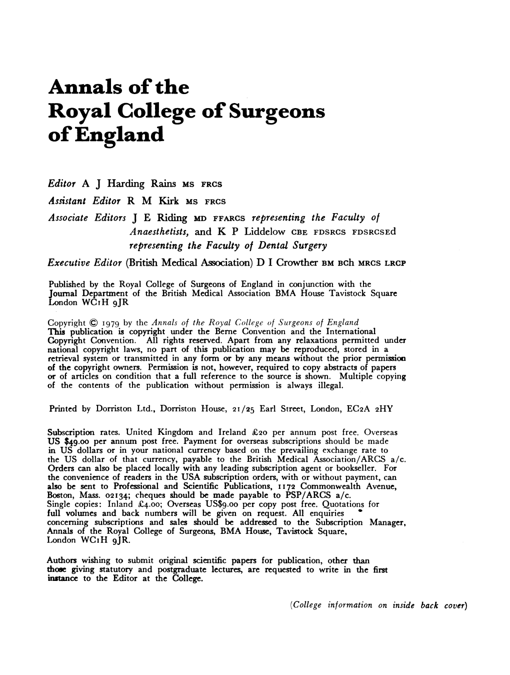 Annals Ofthe Royal College of Surgeons Ofengland