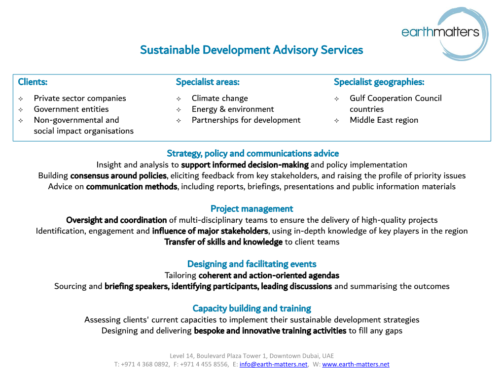 Sustainable Development Advisory Services