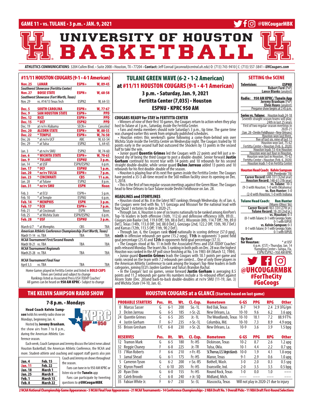 BASKETBALL ATHLETICS COMMUNICATIONS: 3204 Cullen Blvd