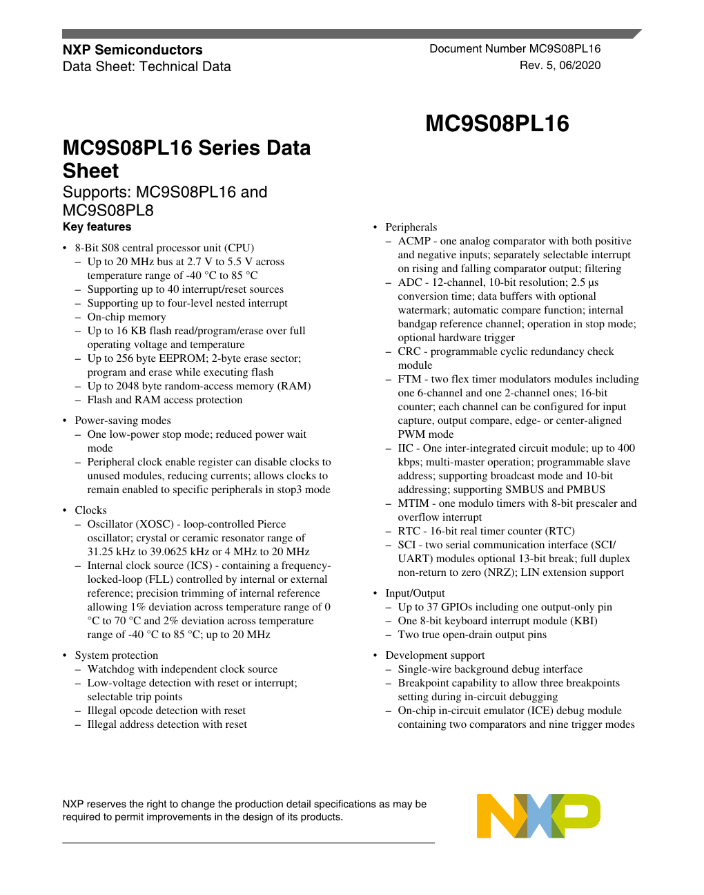 MC9S08PL16 Series Data