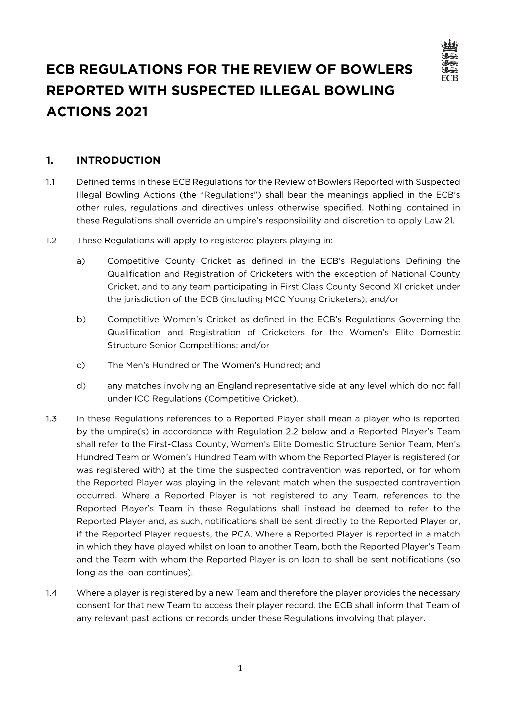 Ecb Regulations for the Review of Bowlers Reported with Suspected Illegal Bowling Actions 2021