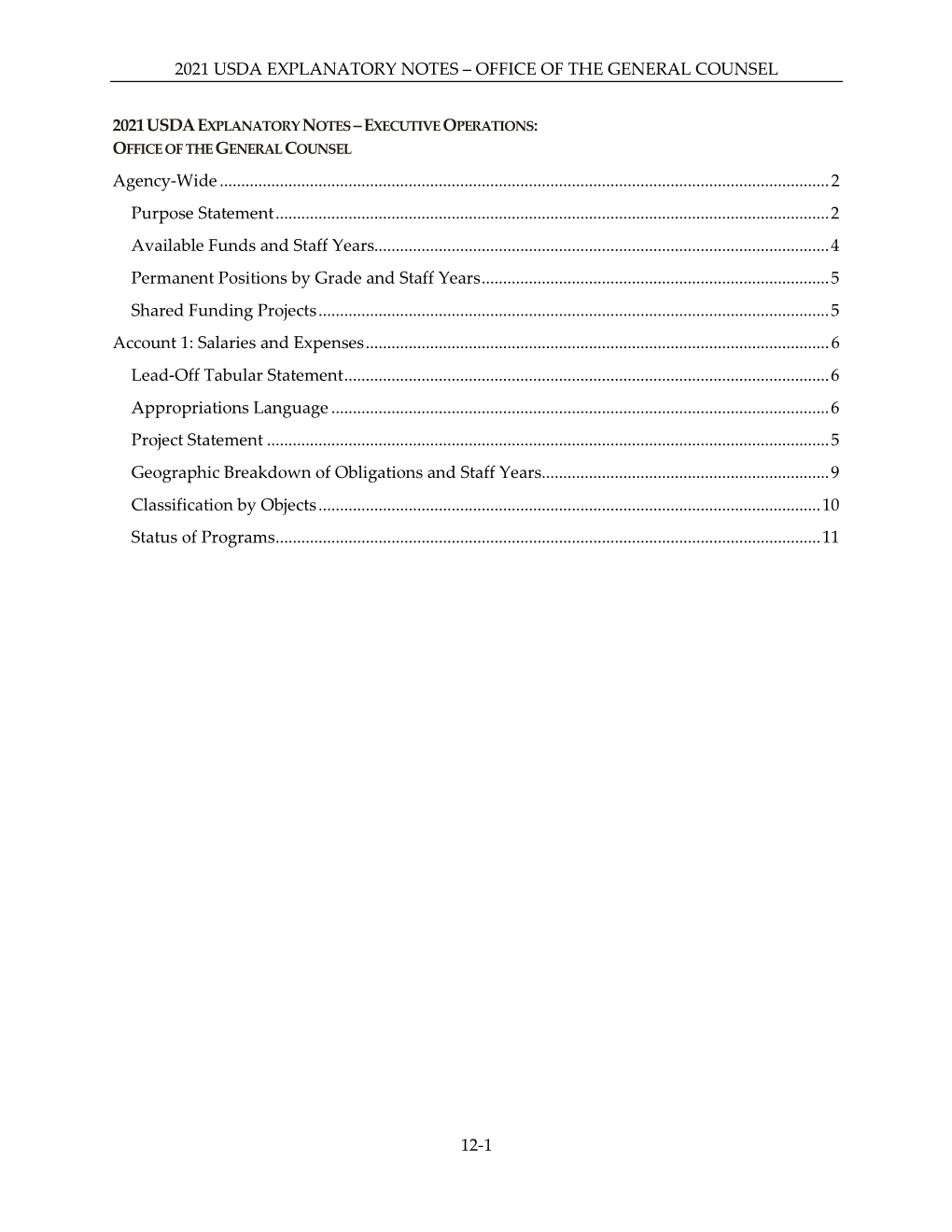 2021 Usda Explanatory Notes – Office of the General Counsel 12-1