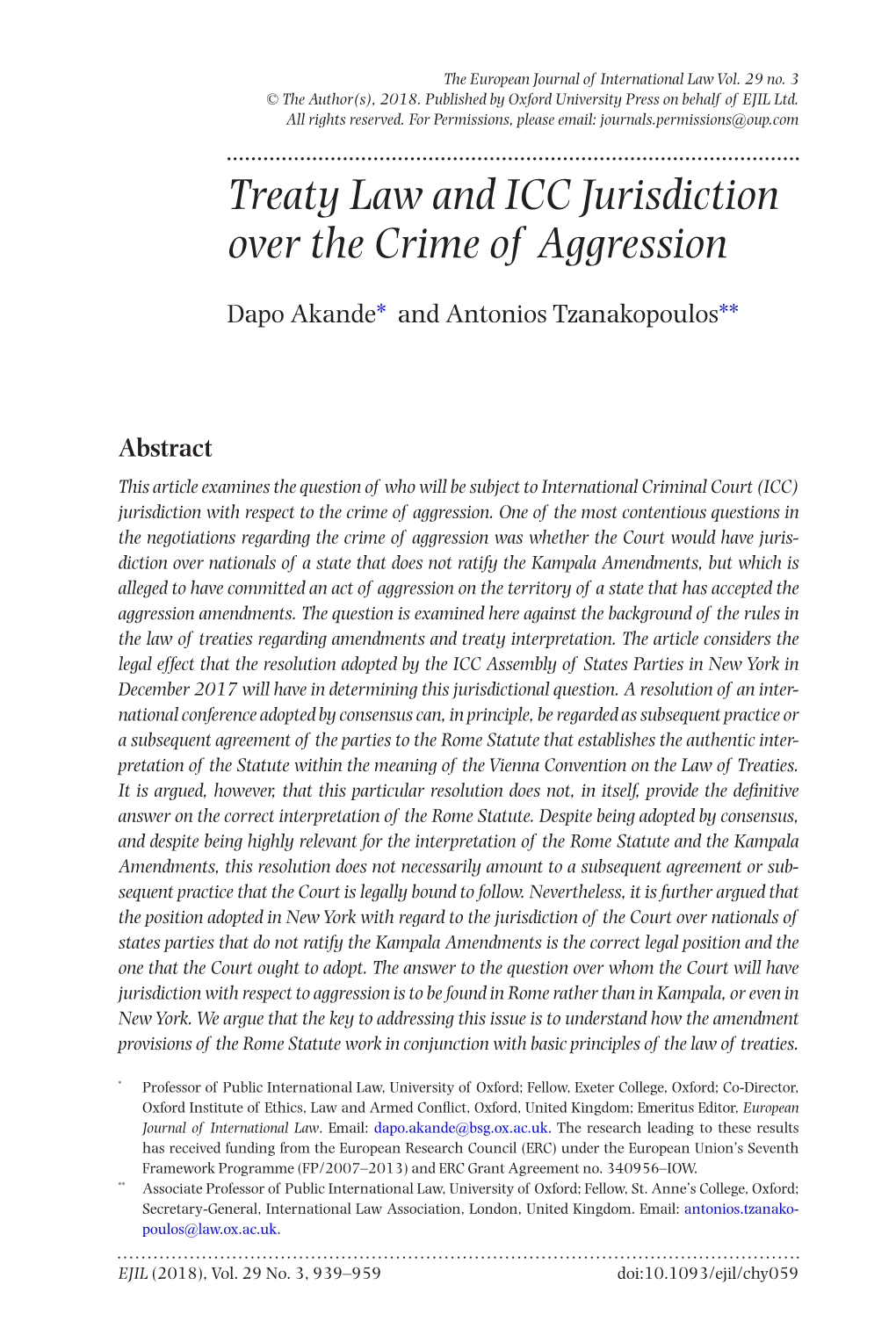 Treaty Law and ICC Jurisdiction Over the Crime of Aggression