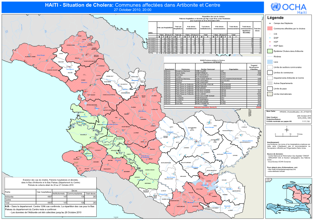 HAITI - Situation De Cholera: Communes Affectées Dans Artibonite Et Centre 27 October 2010, 20:00