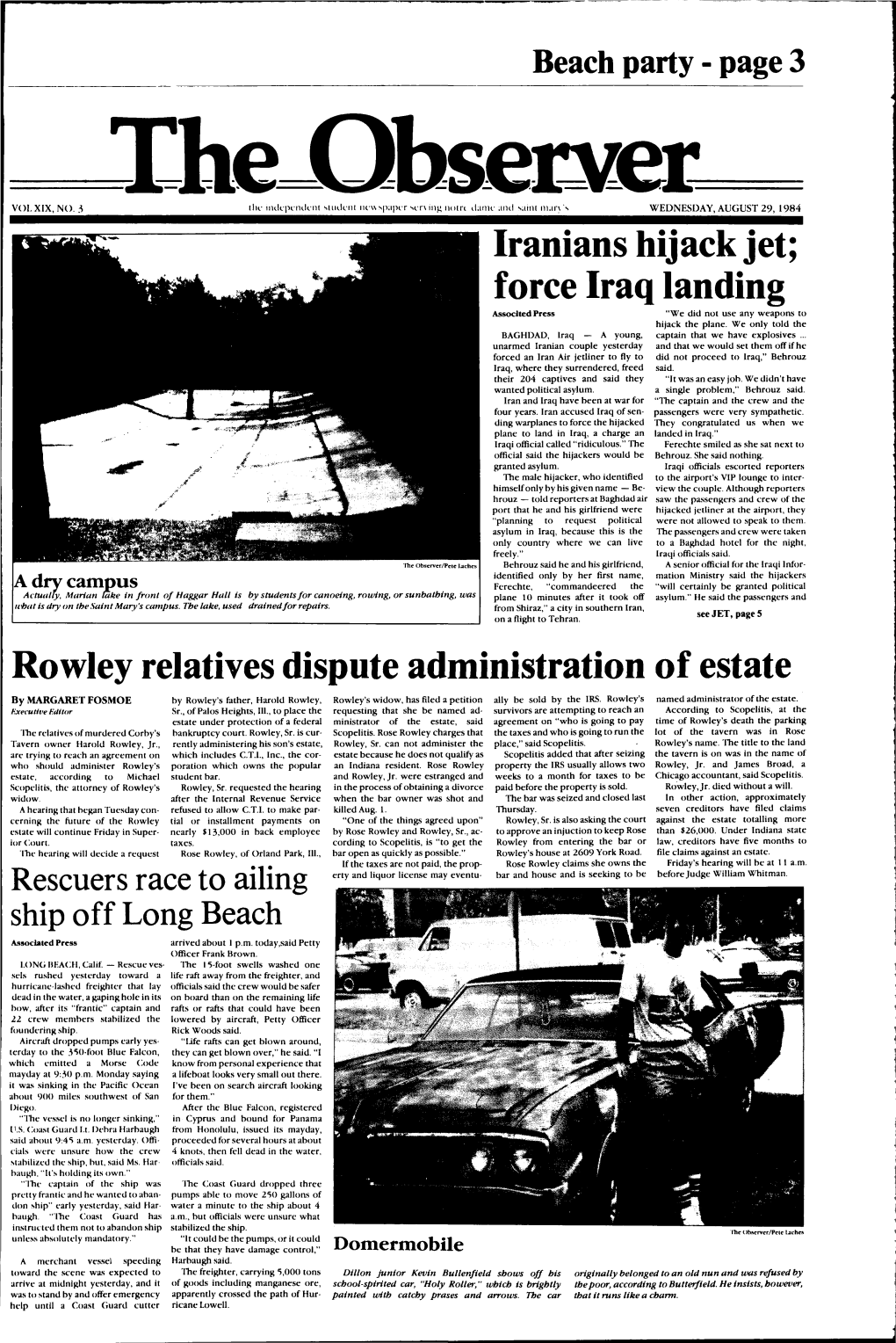 Iranians Hijack Jet; Force Iraq Landing Rowley Relatives Dispute
