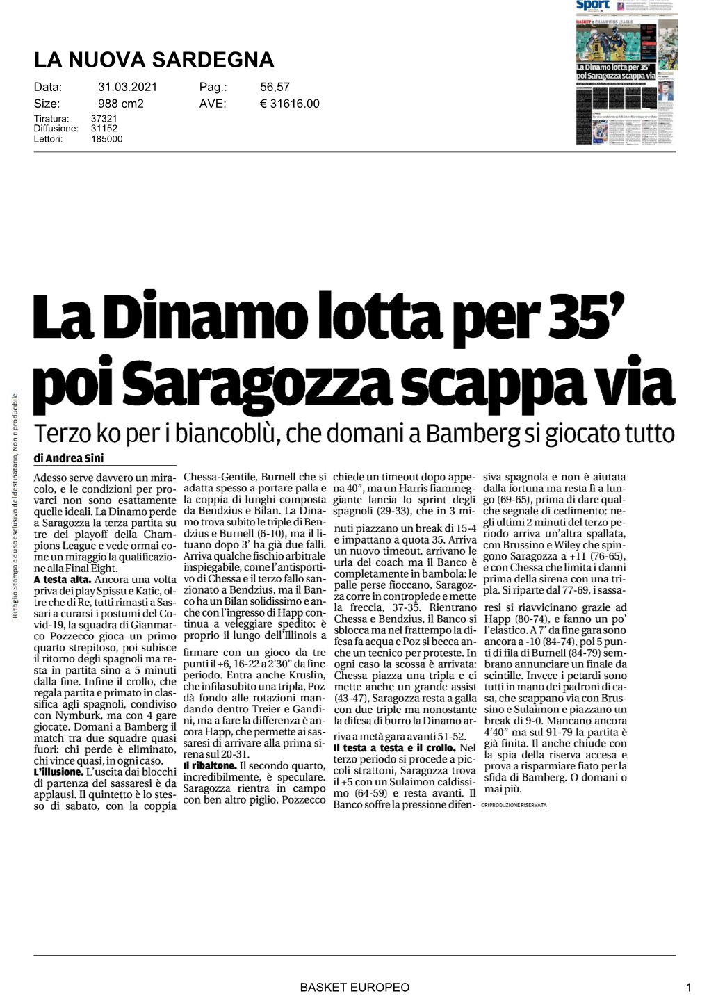 La Dinamo Lotta Per 35' Poi Saragozza Scappa