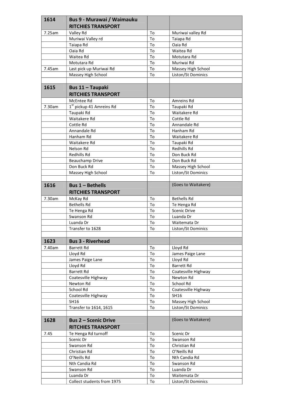 Taupaki RITCHIES TRANSPORT 1616 Bus 1 – Bethells RITCHIES