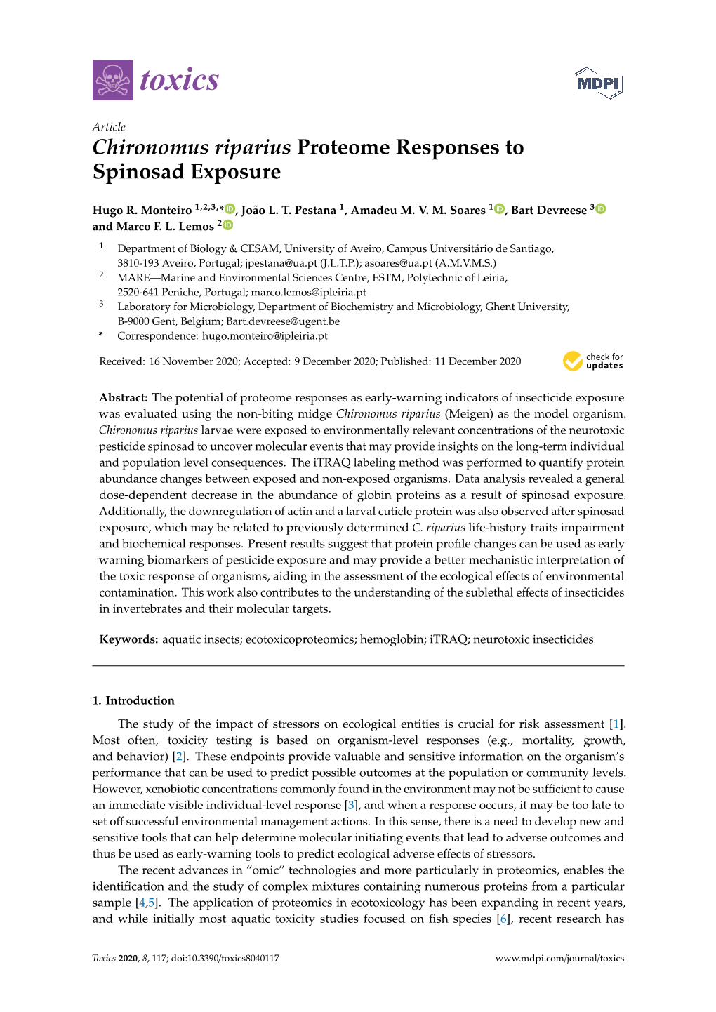 Chironomus Riparius Proteome Responses to Spinosad Exposure