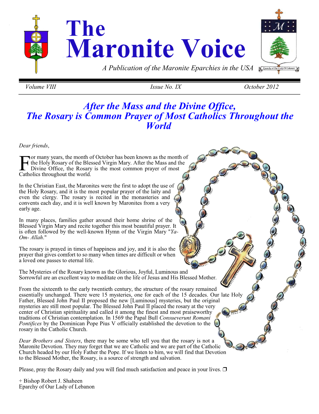 Publication of the Maronite Eparchies in the USA