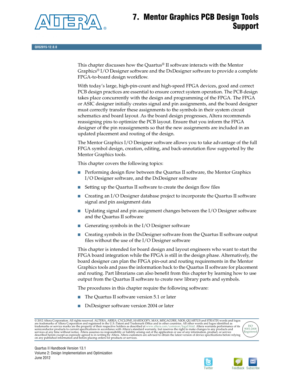 Mentor Graphics PCB Design Tools Support, Quartus II Handbook