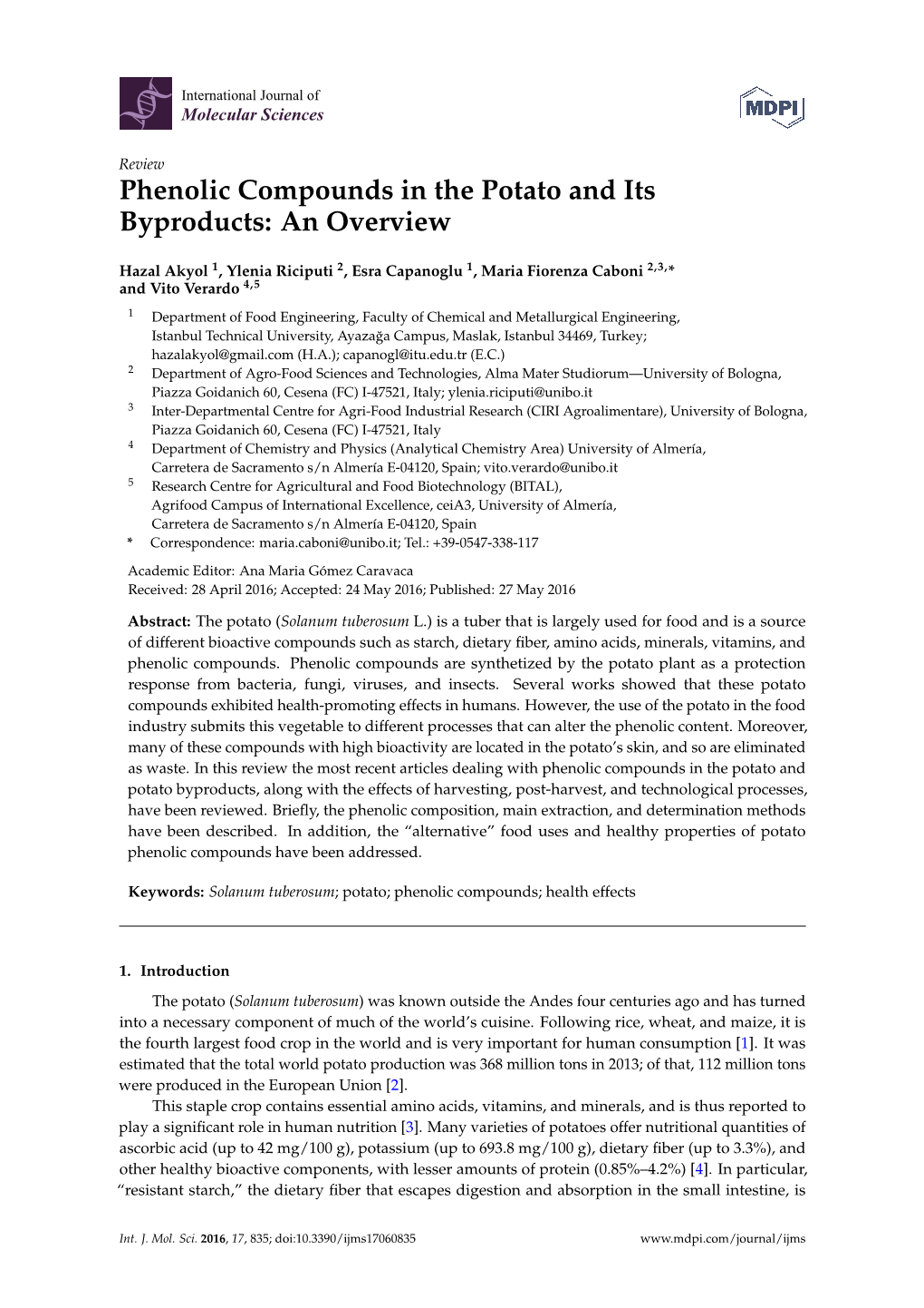 Phenolic Compounds in the Potato and Its Byproducts: an Overview