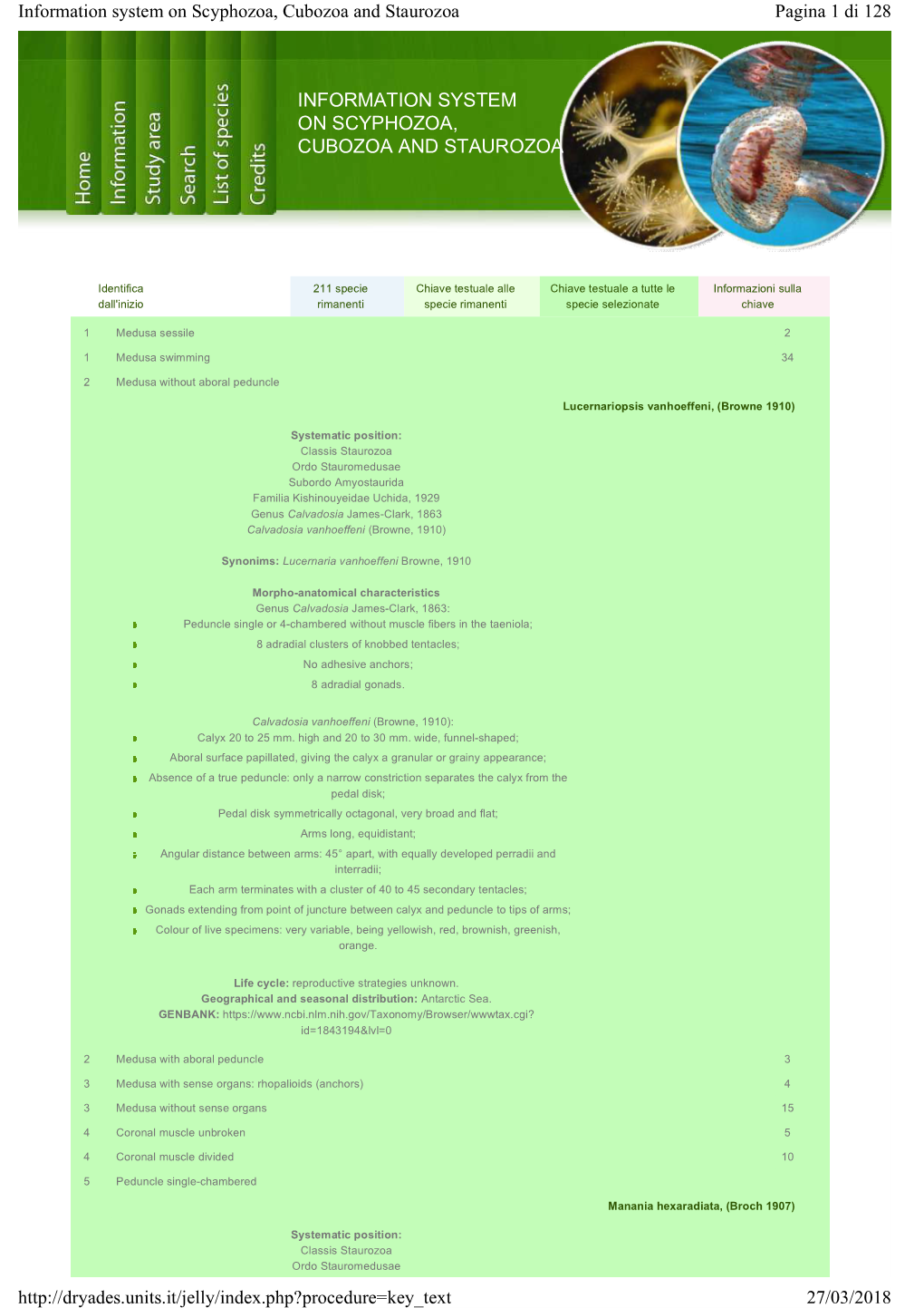 Information System on Scyphozoa, Cubozoa and Staurozoa Pagina 1 Di 128