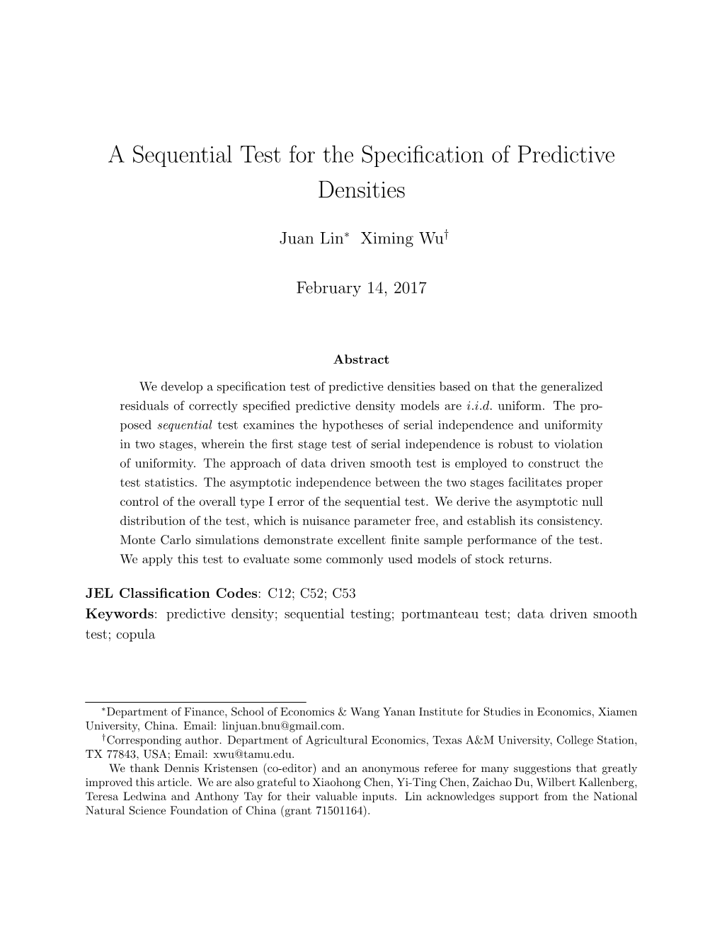 A Sequential Test for the Specification of Predictive Densities