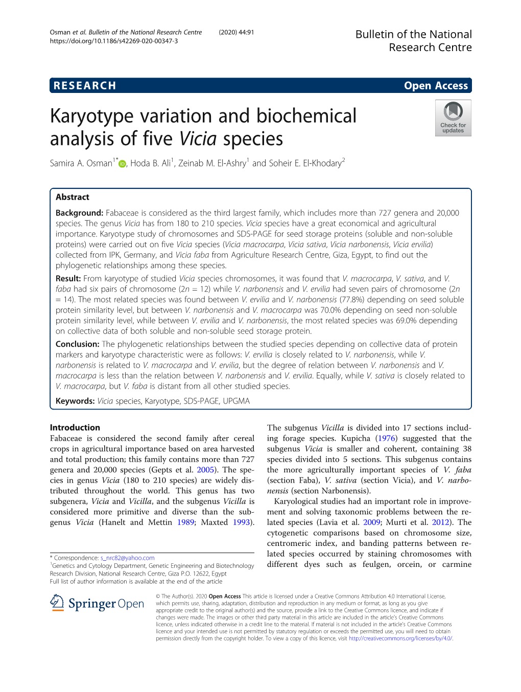 Karyotype Variation and Biochemical Analysis of Five Vicia Species Samira A