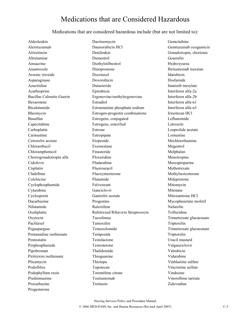 Medications That Are Considered Hazardous